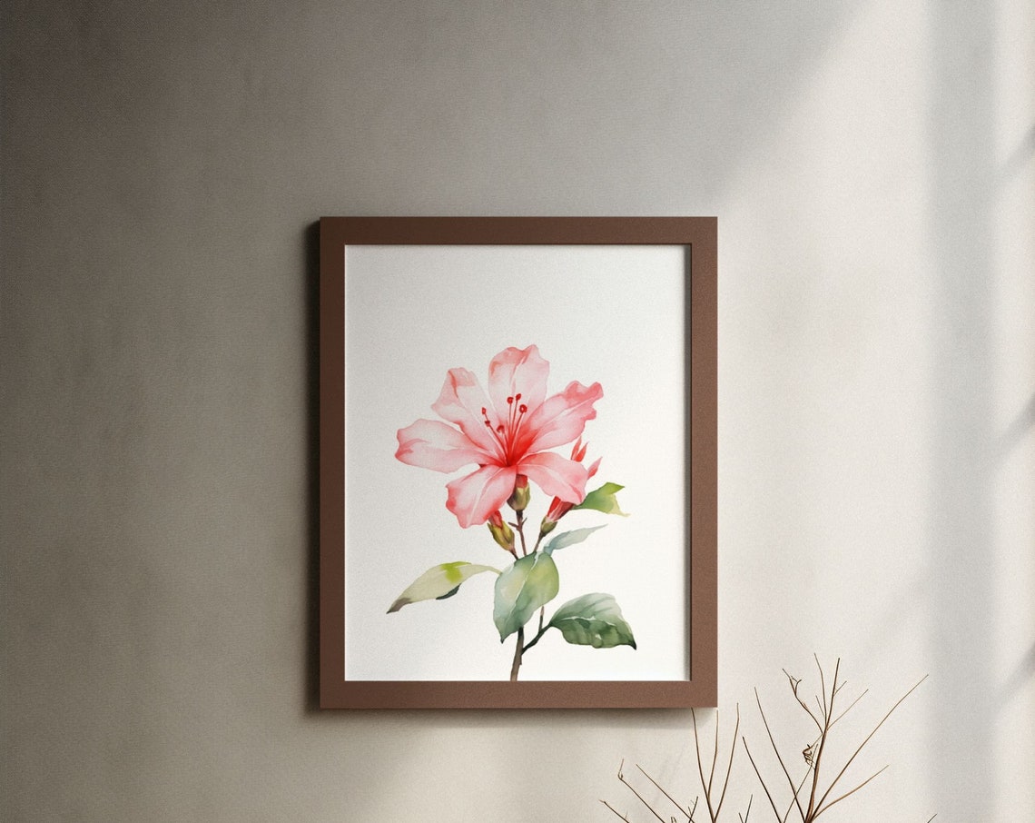 Pink Azalea Single Bloom Soft Watercolor Floral Botanical Poster