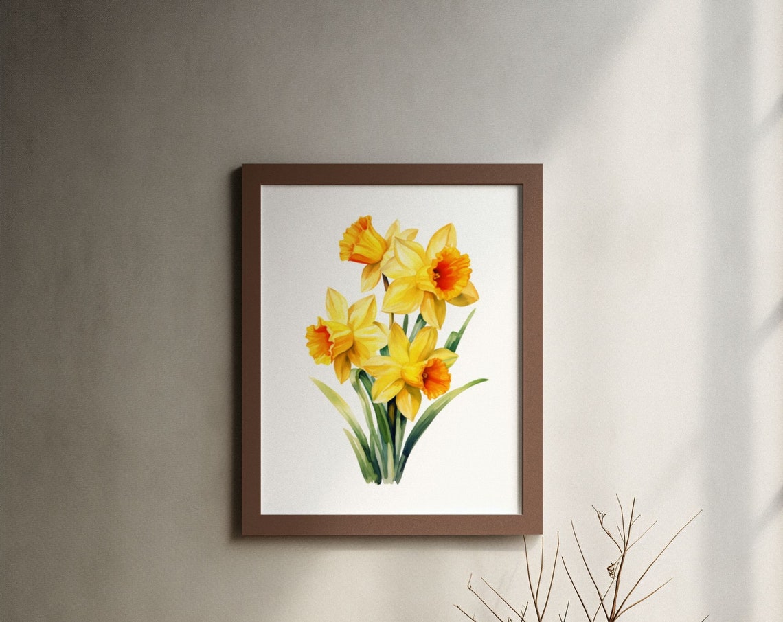 Yellow Narcissus Spring Bouquet Watercolour Botanical Flower Poster
