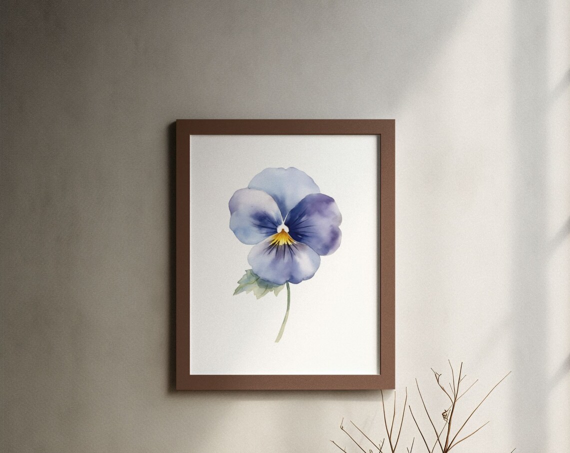 Blue Pansy Delicate Single Bloom Watercolour Botanical Flower Poster