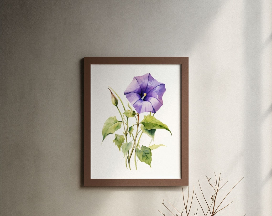 Purple Morning Glory Bloom Watercolour Botanical Flower Poster