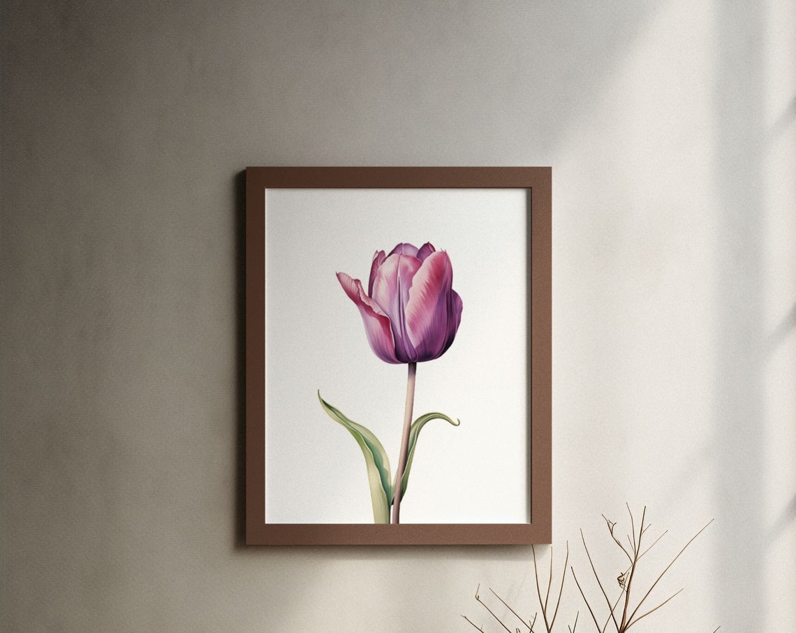Purple Tulip Single Bloom Watercolour Botanical Flower Poster