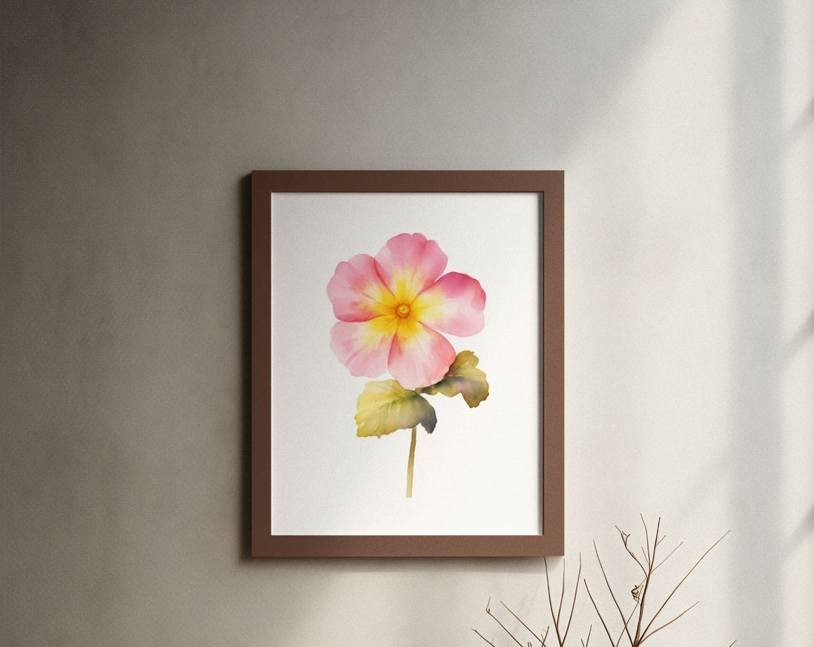 Pink Primrose Single Bloom Watercolour Botanical Flower Poster