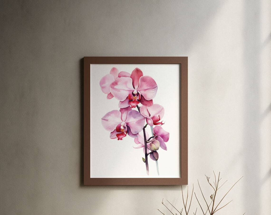 Pink Orchid Flower Spray Watercolour Botanical Flower Poster