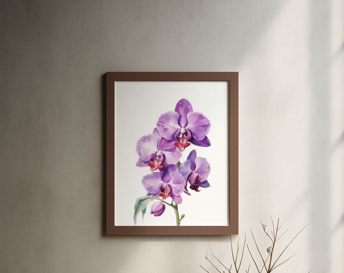 Purple Orchid Phalaenopsis Watercolour Botanical Flower Poster