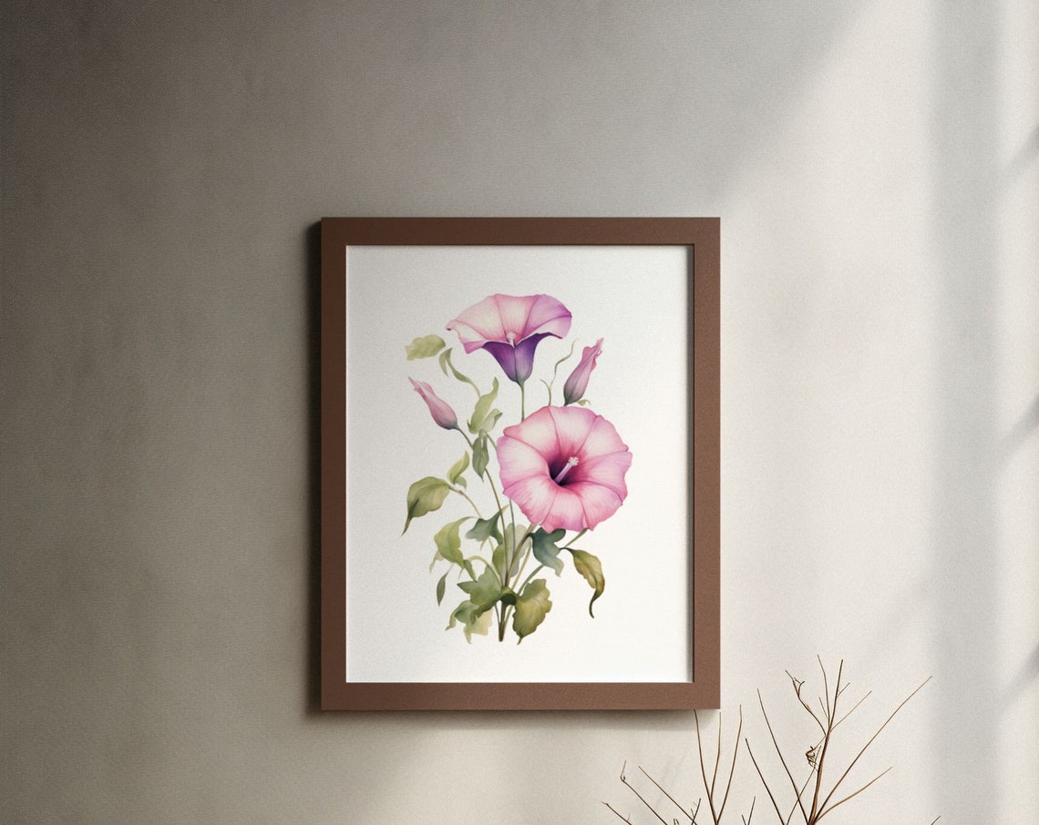 Pink Morning Glory Trumpets Watercolour Botanical Flower Poster