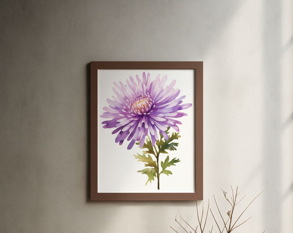 Purple Aster Single Bloom Watercolour Botanical Flower Poster