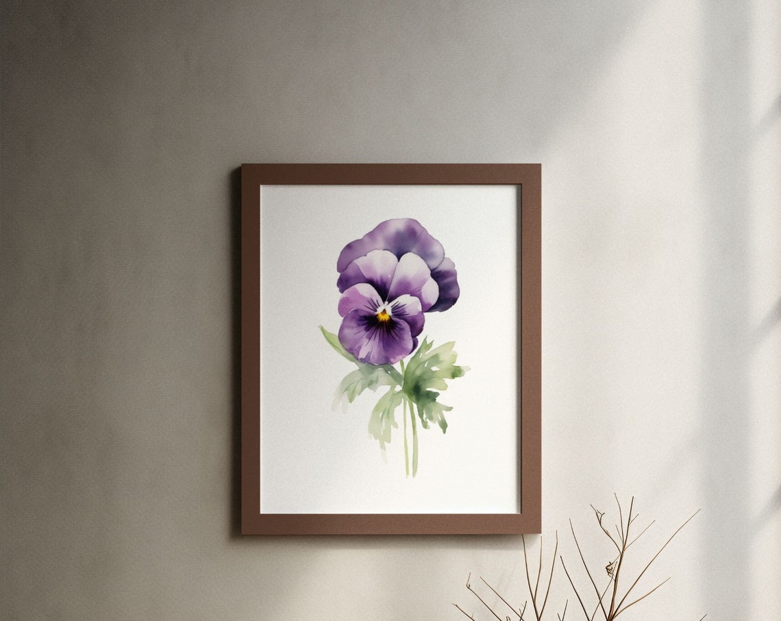 Purple Pansy Single Bloom Watercolour Botanical Flower Poster