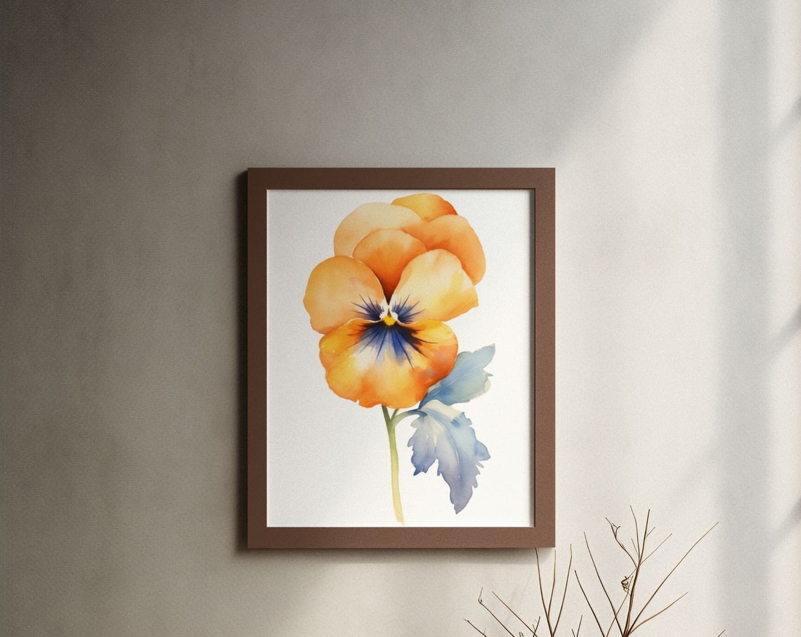 Orange Pansy Sunburst Bloom Watercolour Botanical Flower Poster