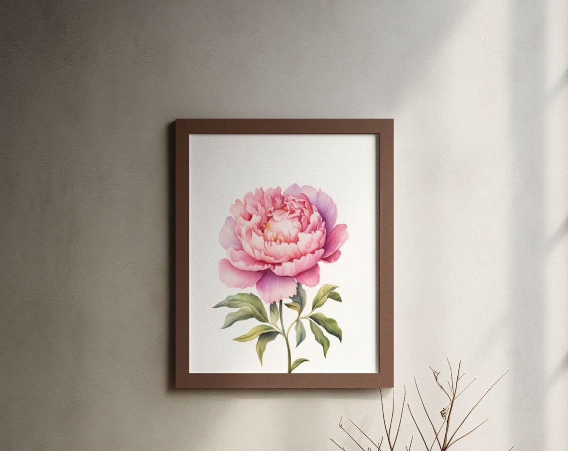 Pink Peony Full Bloom Romantic Watercolour Botanical Flower Poster