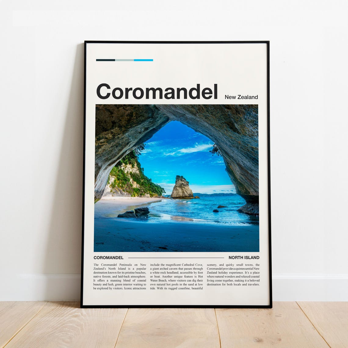 Coromandel New Zealand Cathedral Cove Minimalist Travel Poster