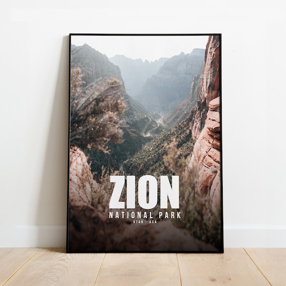 Zion National Park Utah Red Rock Canyon Minimalist Travel Poster