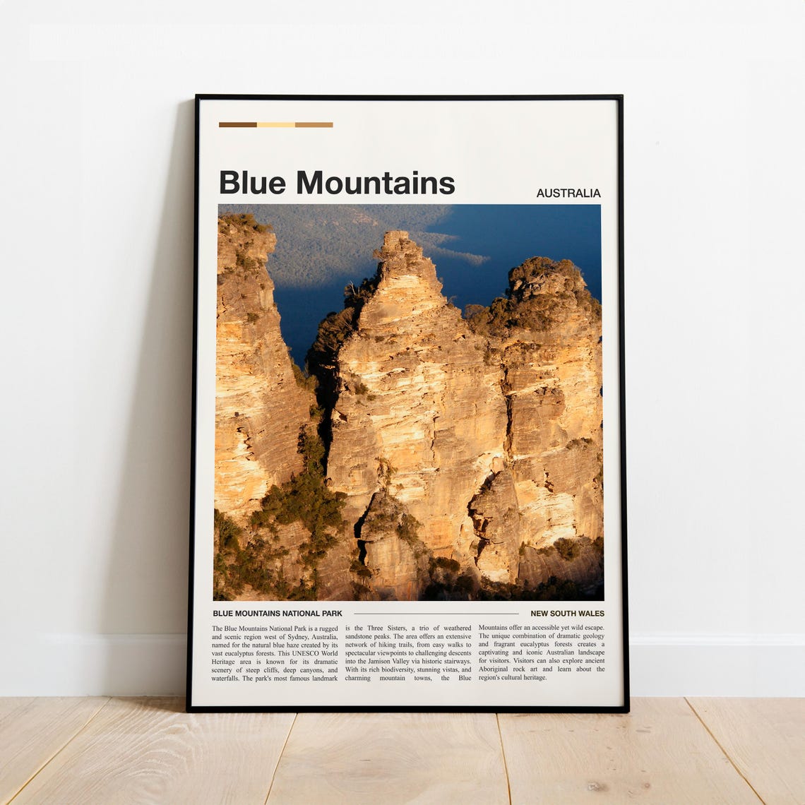 Blue Mountains Australia Three Sisters Rocks Minimalist Travel Poster
