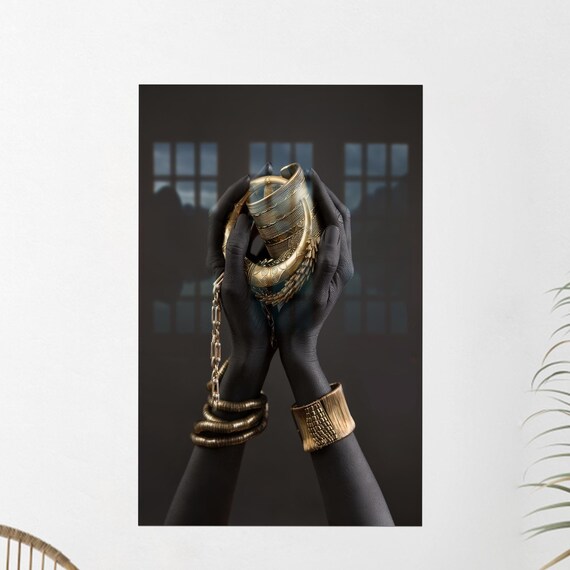 African Woman Gold Jewelry Hands Luxury Dark Elegant Portrait Art Poster