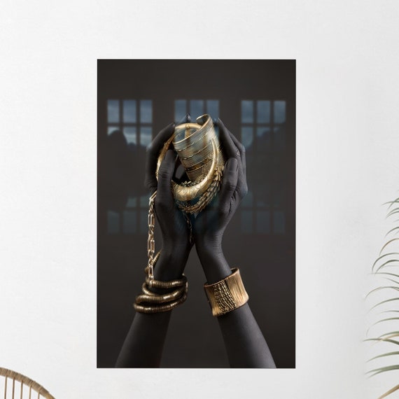 African Woman Wall Hanging Hand With Gold Glass Art Luxury Decor Personalized Gift For Her
