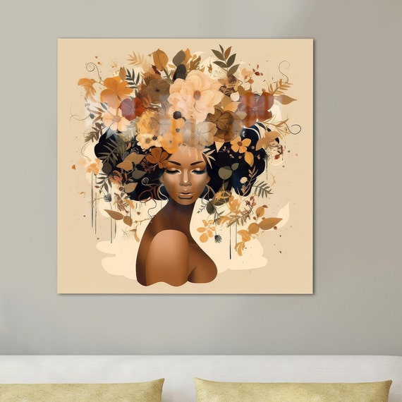 African Woman Glass Wall Art Modern Decor With Flower Hanging Bridesmaid Gifts