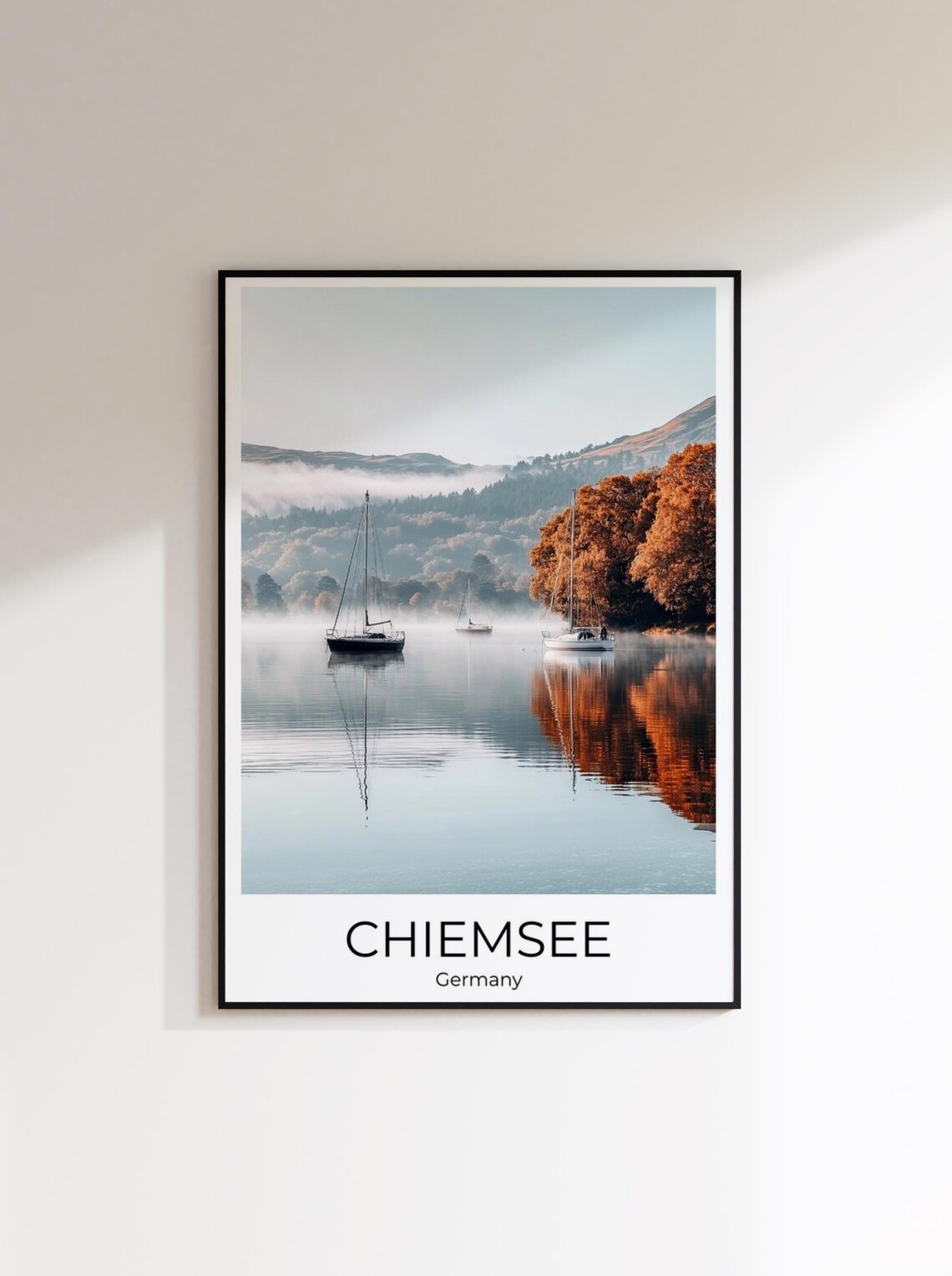 Chiemsee Misty Lake with Sailboats Autumn Germany Travel Poster - Image 3
