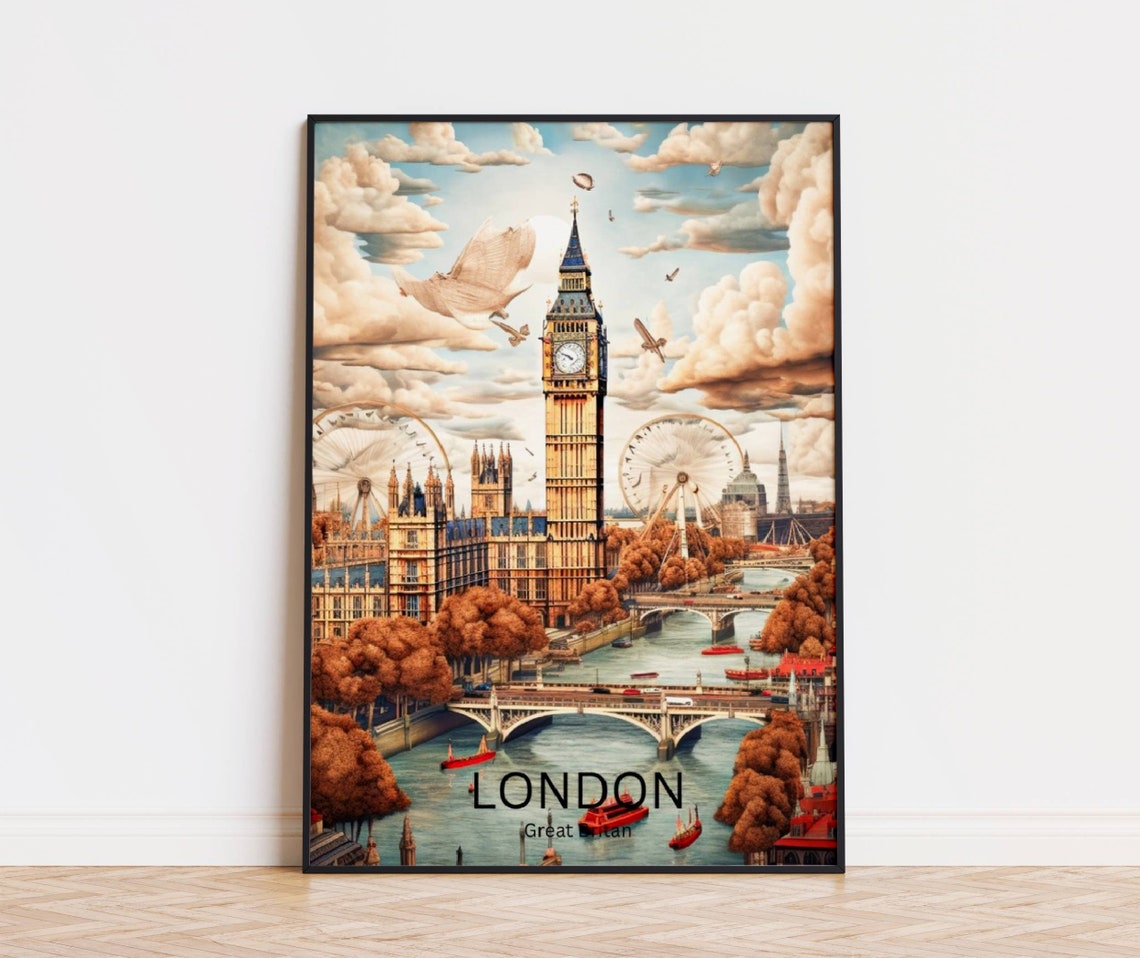 London City Print United Kingdom Travel Poster Wall Art Vintage Poster Big Ben England Art Print London Travel Memories