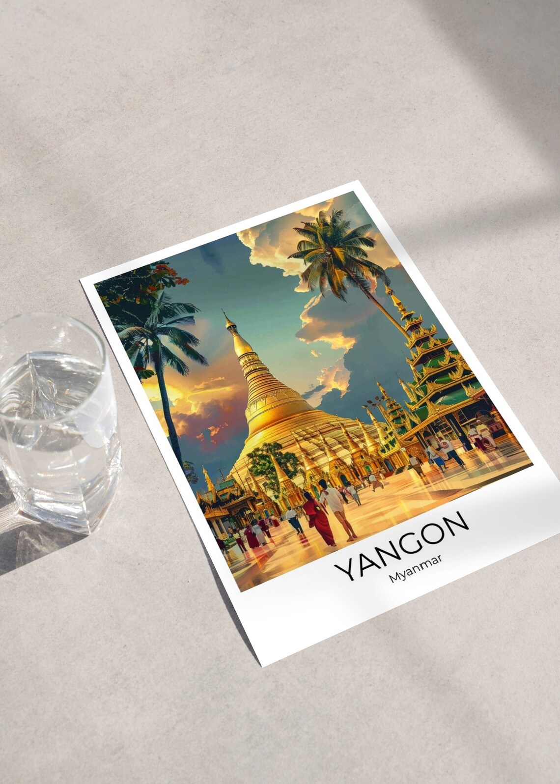 Yangon Shwedagon Pagoda Sunset Golden Temple Myanmar Travel Poster - Image 2