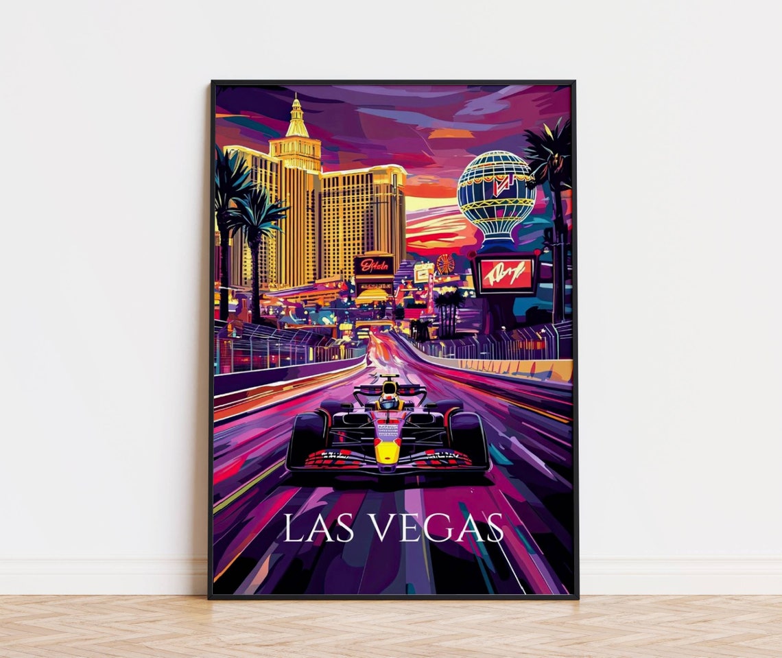 Las Vegas Travel Print Las Vegas F1 Car Racing Gift For F1 Fans Gift For Dad Las Vegas Trip Las Vegas Gift Las Vegas Decoration