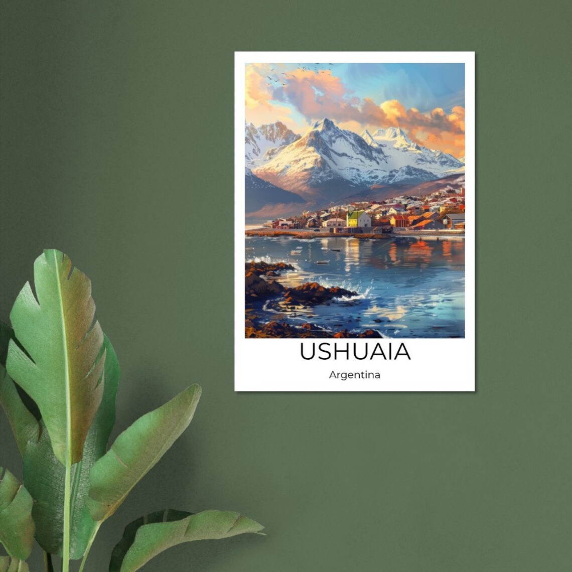 Ushuaia Argentina Harbor Town Snowy Mountains Watercolor Poster - Image 2