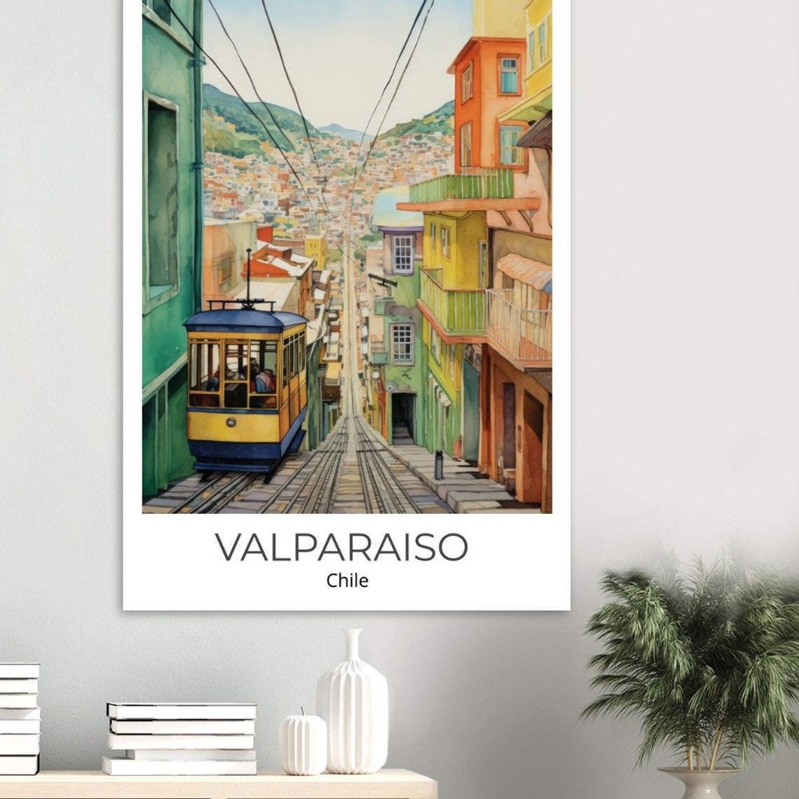 Valparaiso Chile Historic Funicular Streetcar Watercolor Poster - Image 2