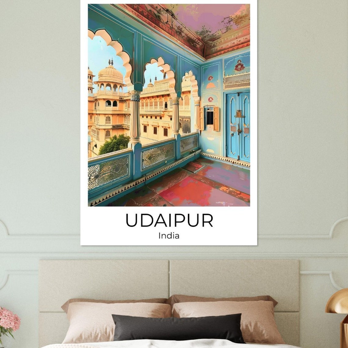 Udaipur India Blue Palace Balcony Arched Terrace Travel Poster - Image 3