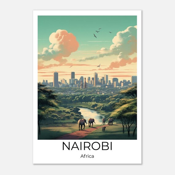 Nairobi Travel Poster Kenya Wall Art Africa Travel Print Nairobi Kenya Wall Decoration