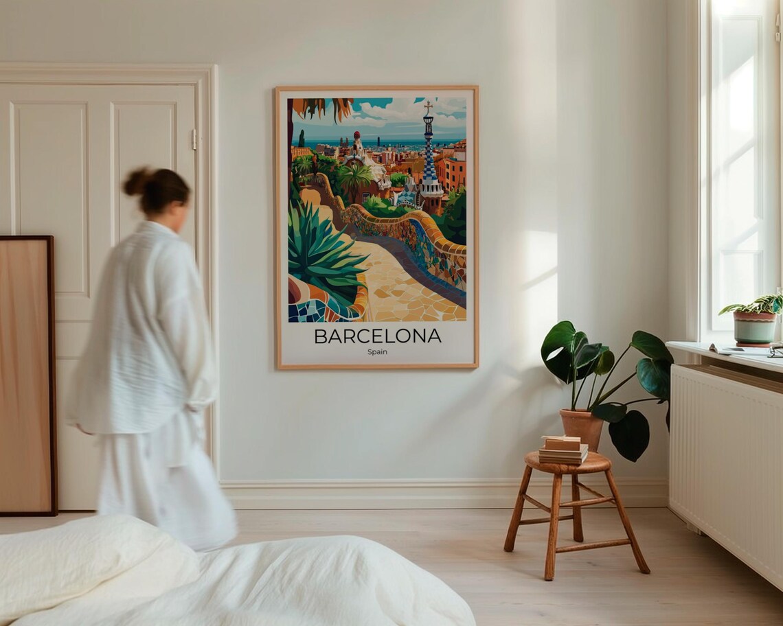 Barcelona Park Guell Gaudi Mosaic Terrace Colorful Travel Poster - Image 4