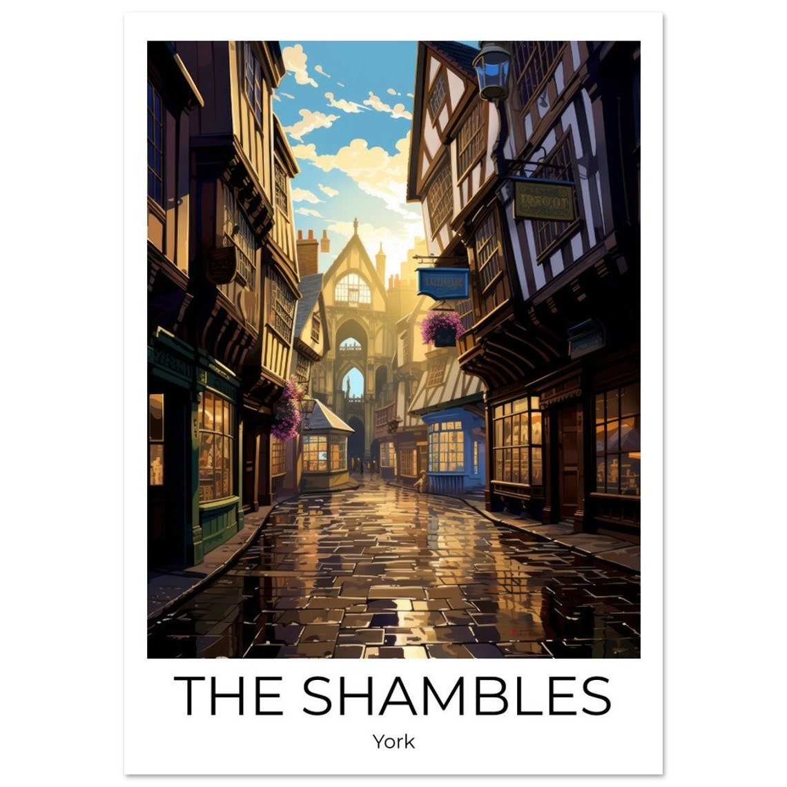 The Shambles York Medieval Timber Street Vintage Travel Poster - Image 4