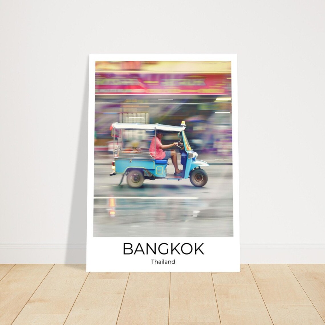 Bangkok Thailand Blue Tuk Tuk Speeding City Street Photo Travel Poster - Image 3