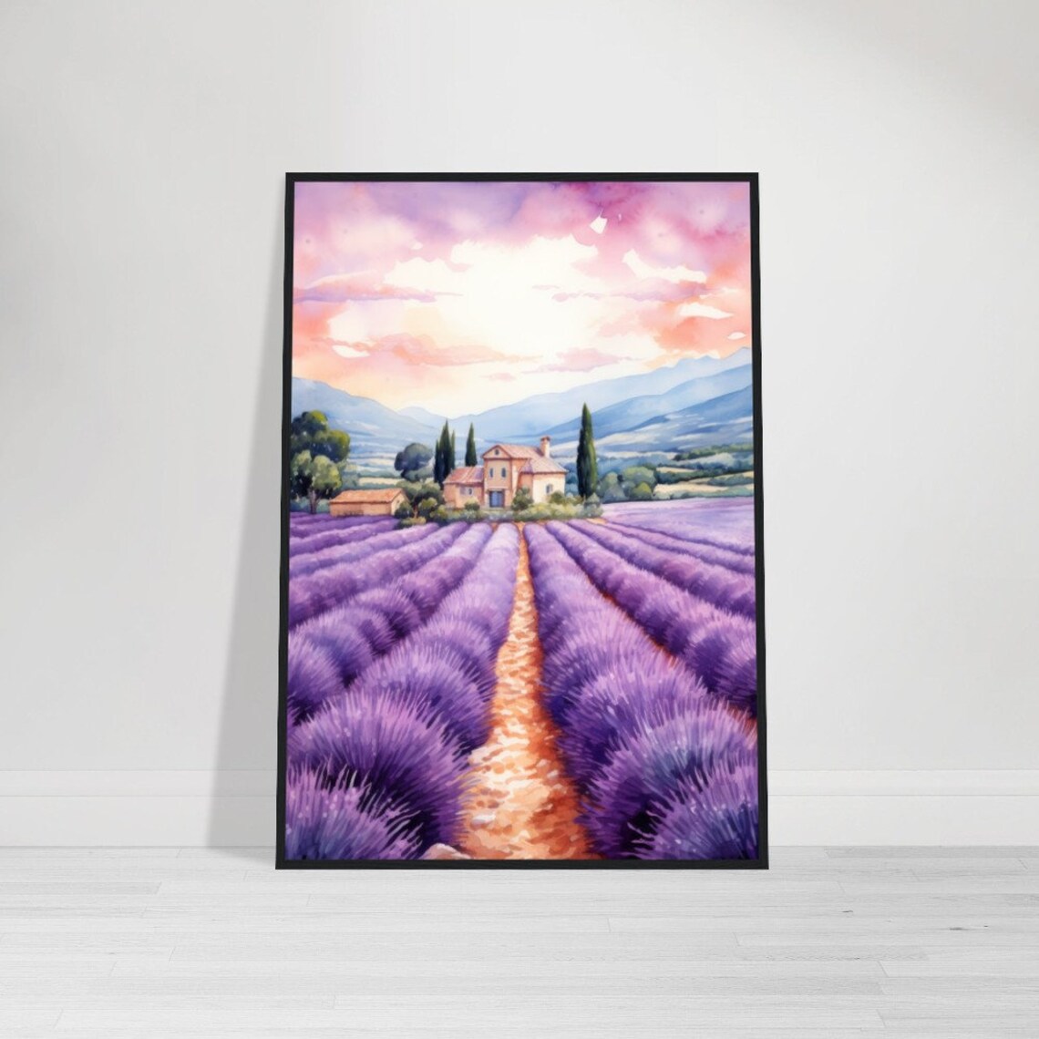 Provence France Lavender Rows Stone Farmhouse Sunset Travel Poster