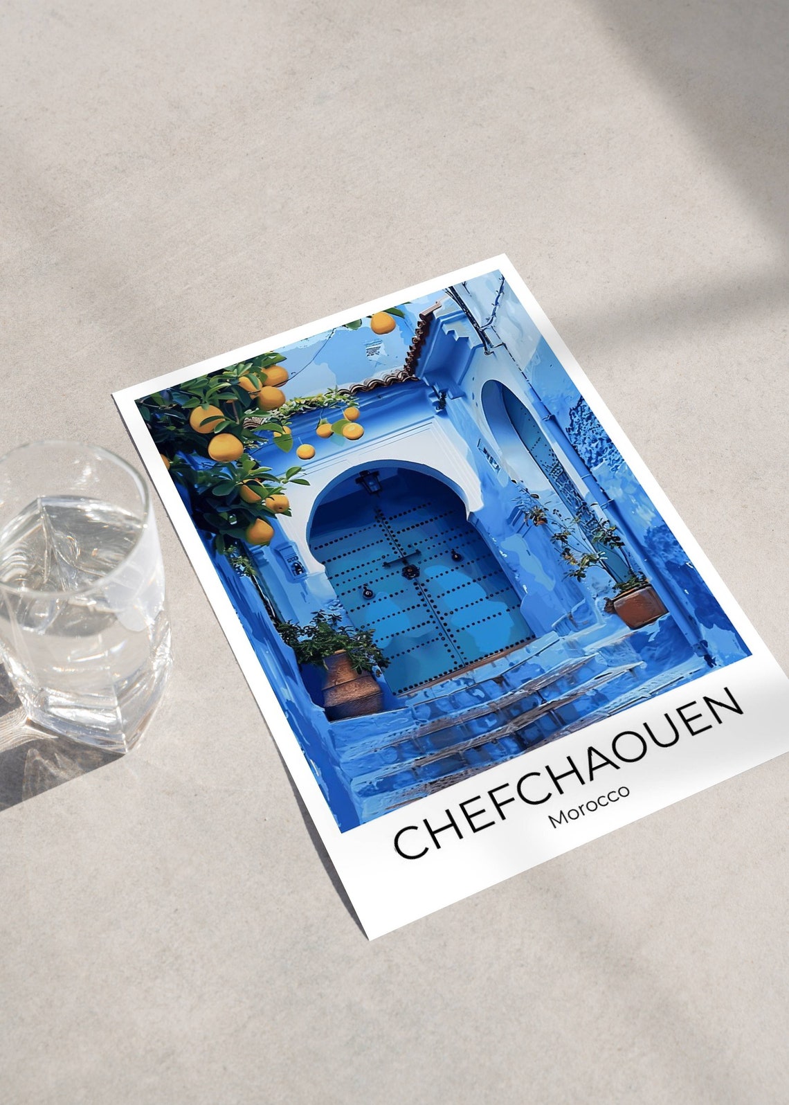 Chefchaouen Morocco Travel Poster Blue City Door Lemon Tree Scene Art - Image 2