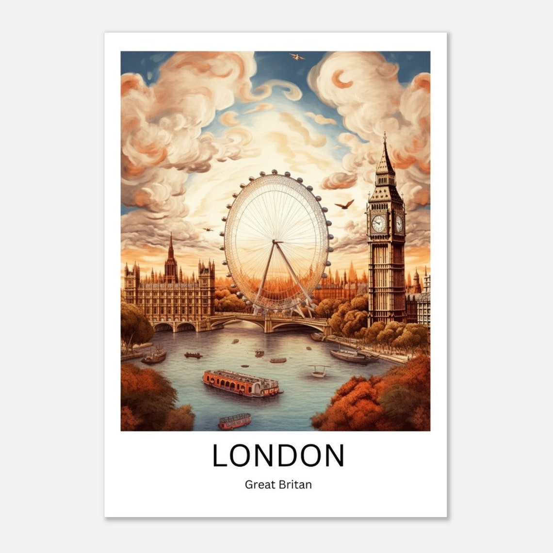London Wall Art Print London Art Poster London City Art Print London Big Ben London City View London Vintage Poster City Print - Image 2