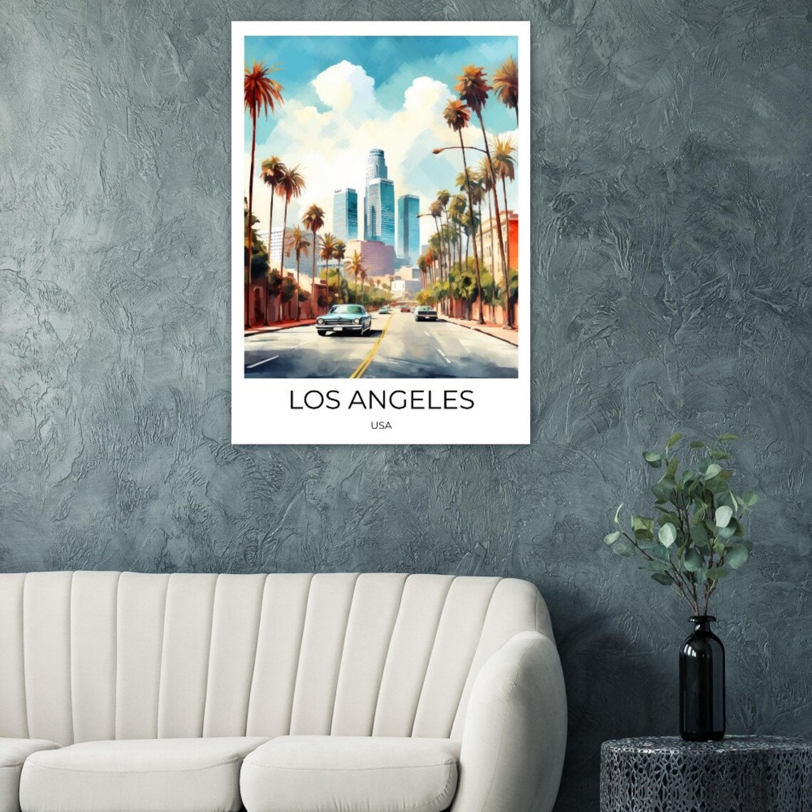 Los Angeles California Downtown Skyline Watercolor Travel Poster - Image 3