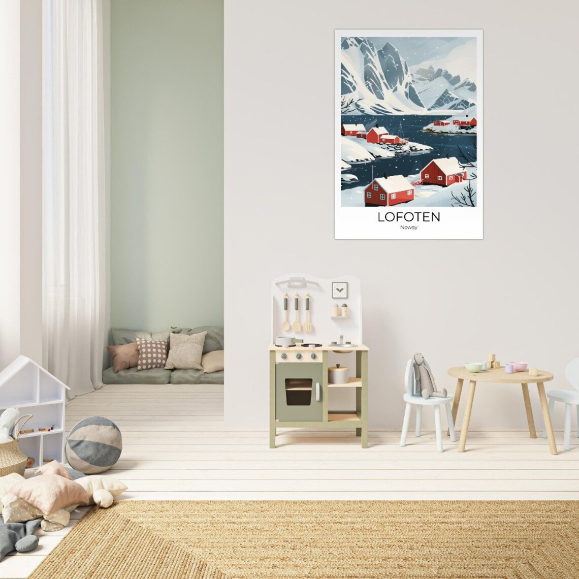 Lofoten Norway Red Fishing Cabins Snowy Fjord Islands Travel Poster - Image 2