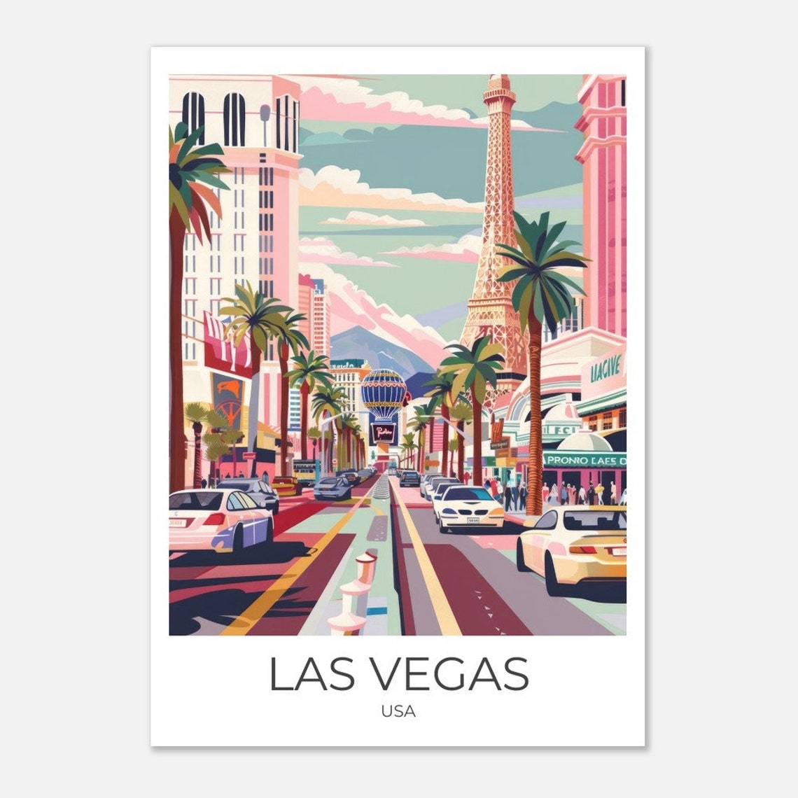 Las Vegas USA Strip Paris Eiffel Replica Neon Nights Travel Poster - Image 4