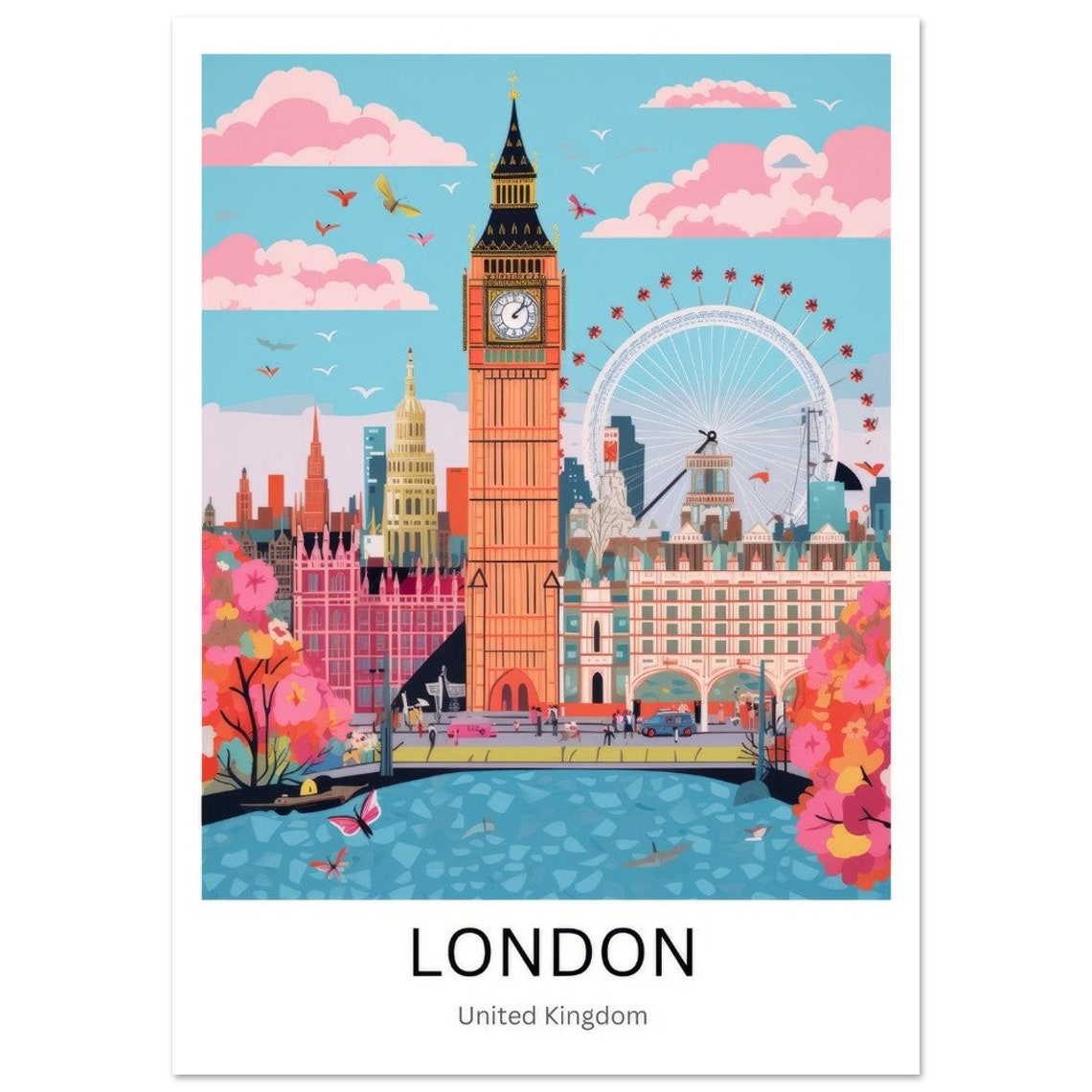 London England Travel Poster London Travel Print Wall Art Travel Print London Eye Poster Big Ben Poster London City Print - Image 3