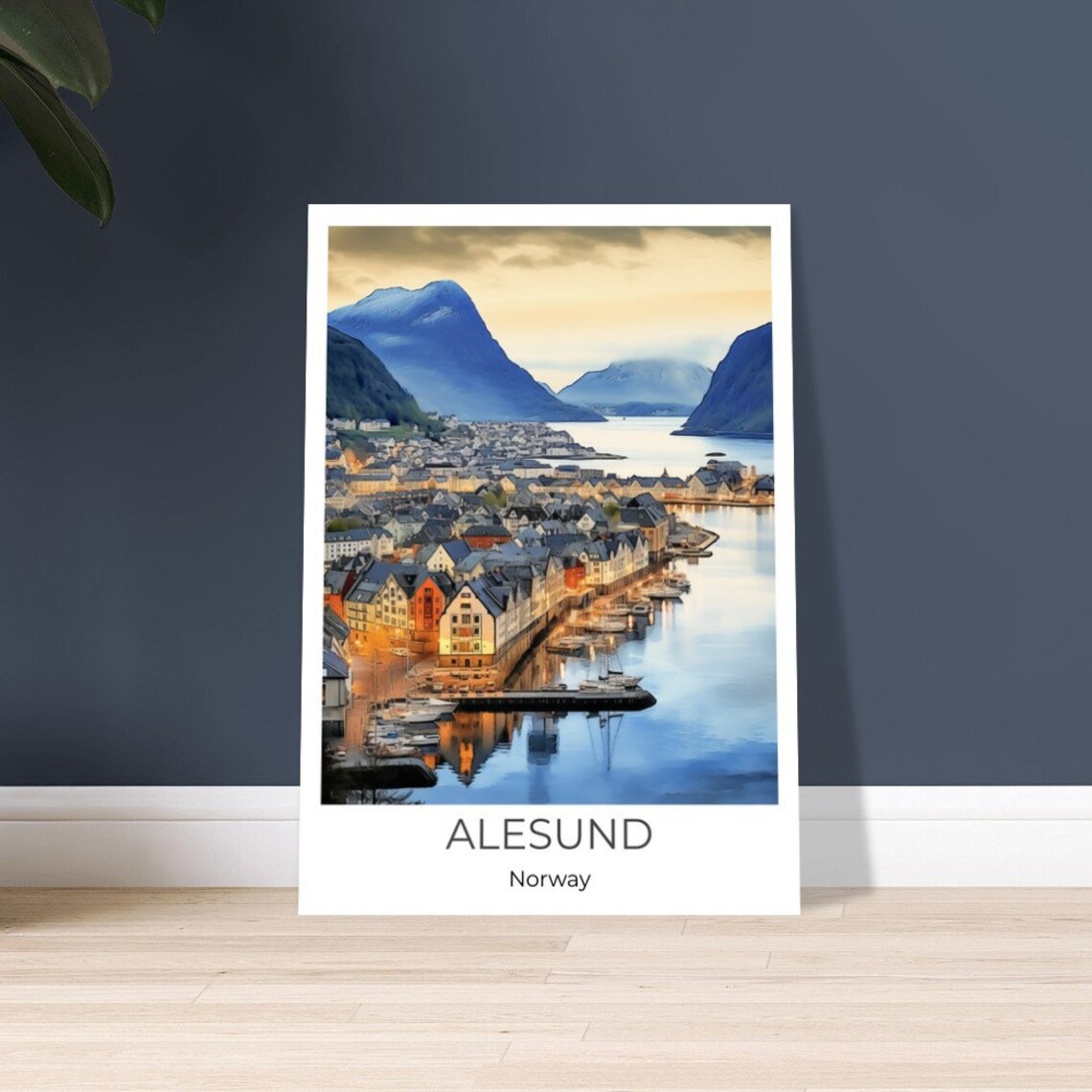Alesund Norway Waterfront Old Town Fjord Watercolor Travel Poster - Image 2