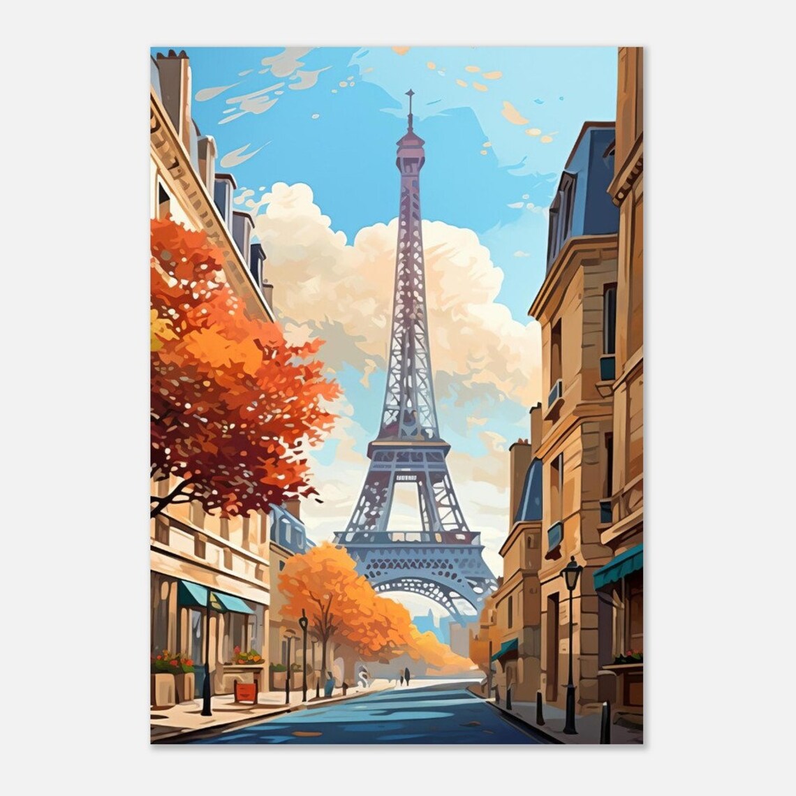 Paris France Eiffel Tower Autumn Street Haussmann Buildings Art Poster - Image 5