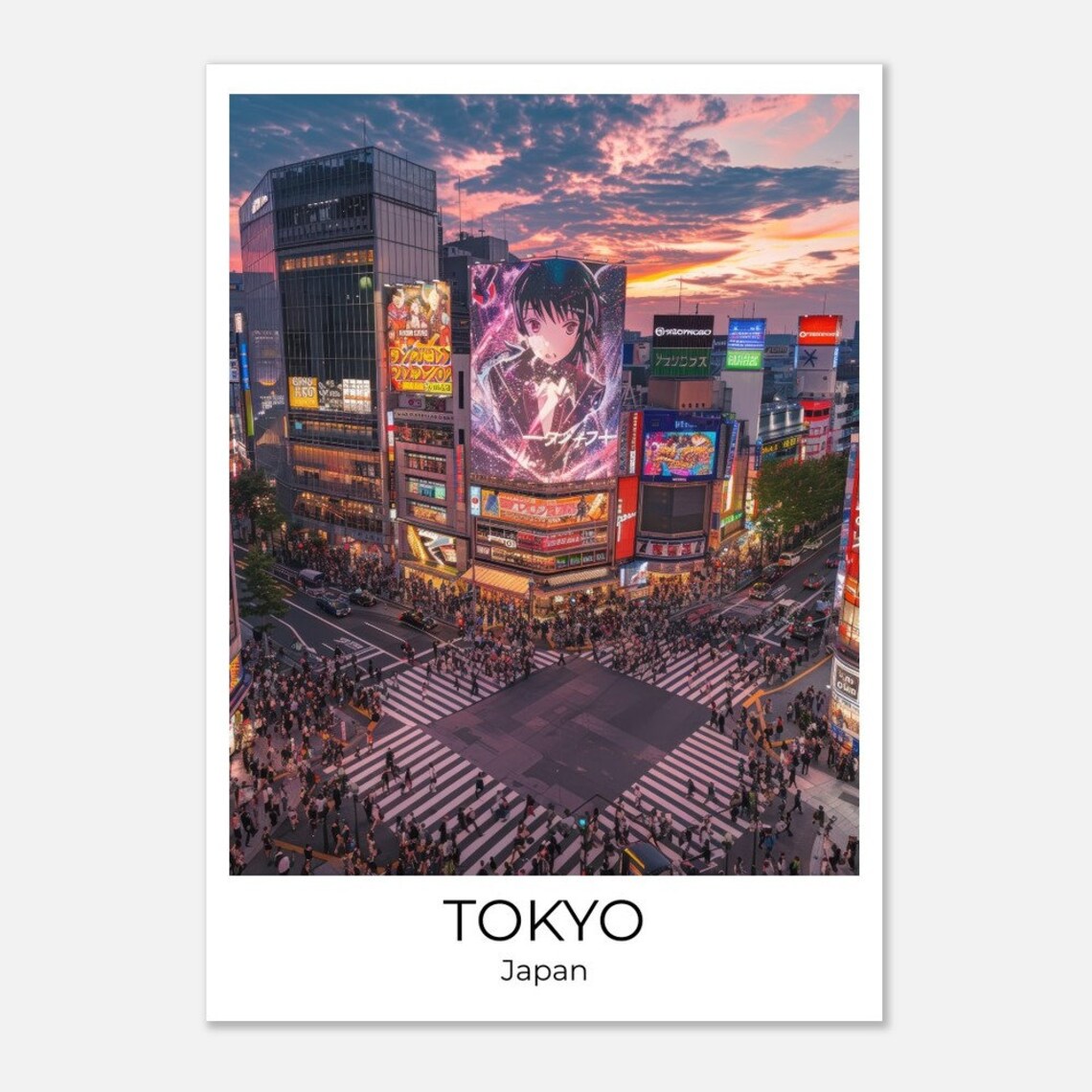 Tokyo Japan Shibuya Crossing Sunset Crowd and Billboards Poster - Image 2