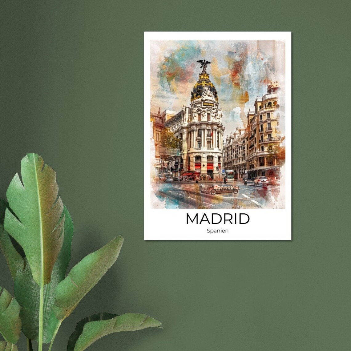 Madrid Metropolis Building on Gran Via Watercolor Spain Poster - Image 3