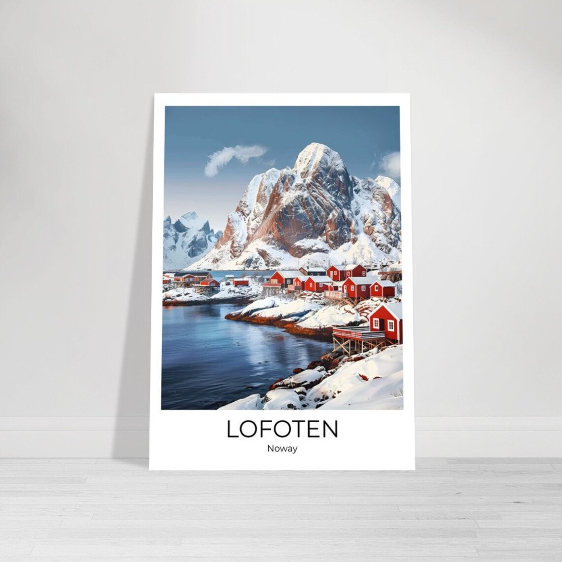 Lofoten Norway Snowy Fishing Village Red Cabins Winter Arctic Poster