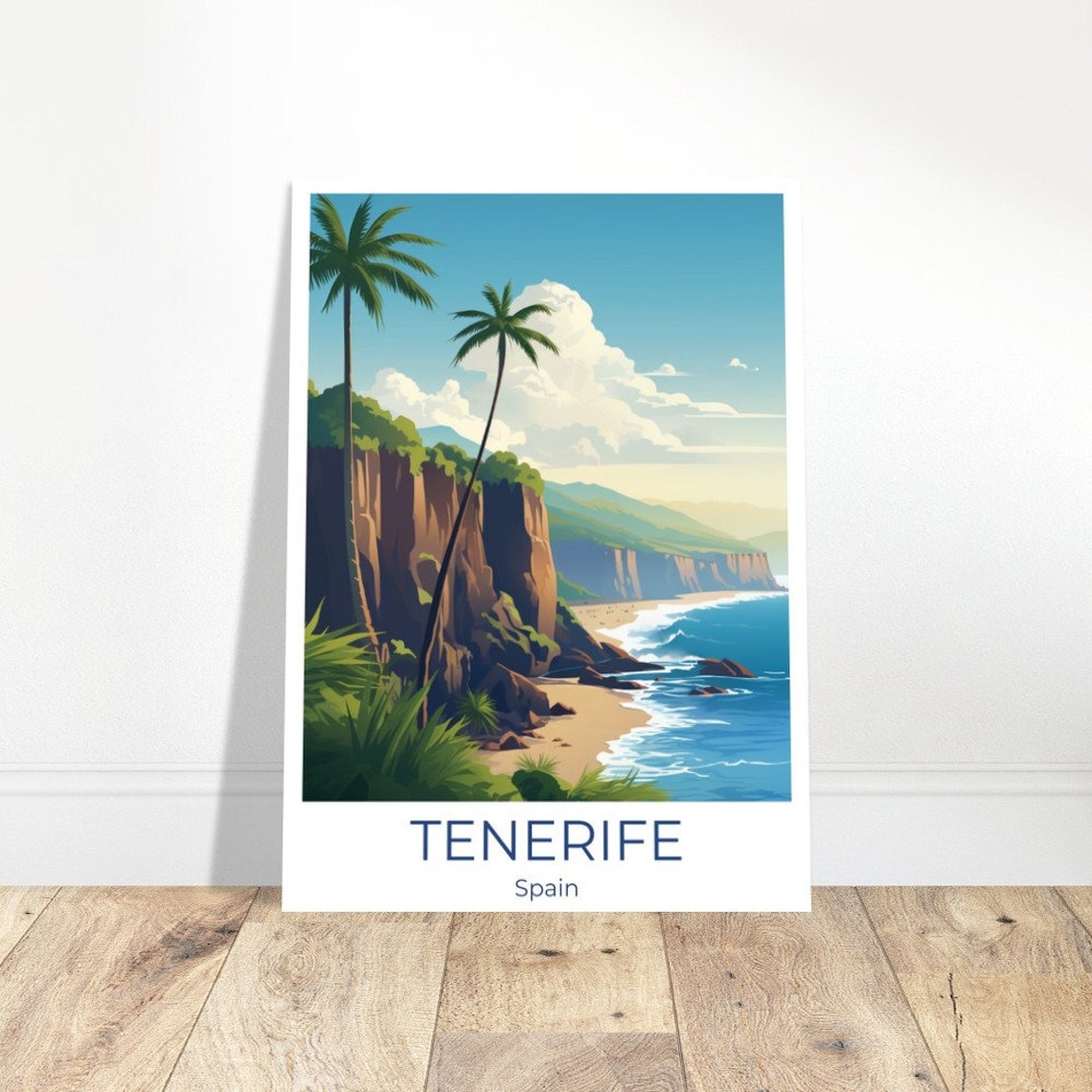 Tenerife Spain Dramatic Cliffs and Palms Above Turquoise Cove Poster - Image 3