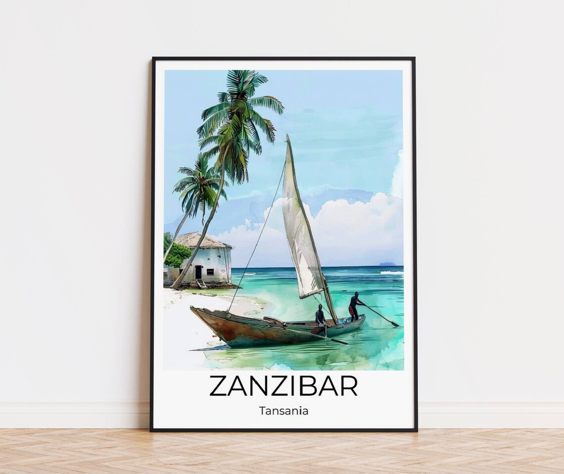 Zanzibar Watercolor Travel Poster Zanzibar Wall Art Africa Travel Print Zanzibar Zanzibar Wall Decoration