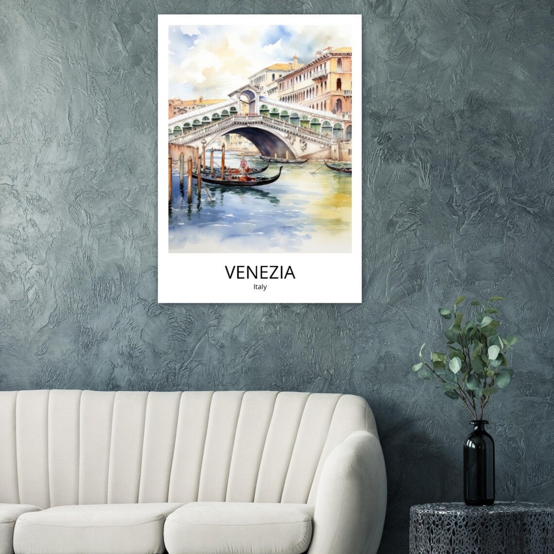 Venice Italy Rialto Bridge Grand Canal Gondolas Watercolor Poster - Image 3