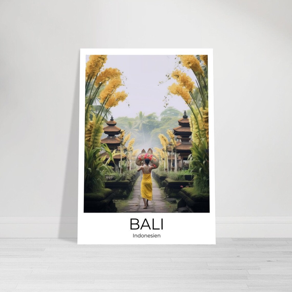 Bali Indonesia Woman Carrying Offerings Temple Pathway Poster - Image 4