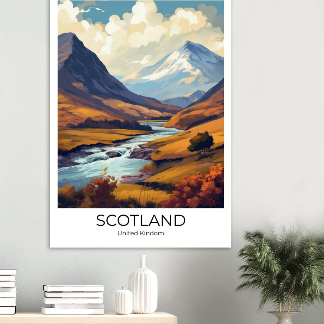 Scotland Vintage Mountain Valley River Golden Autumn Travel Poster - Image 4