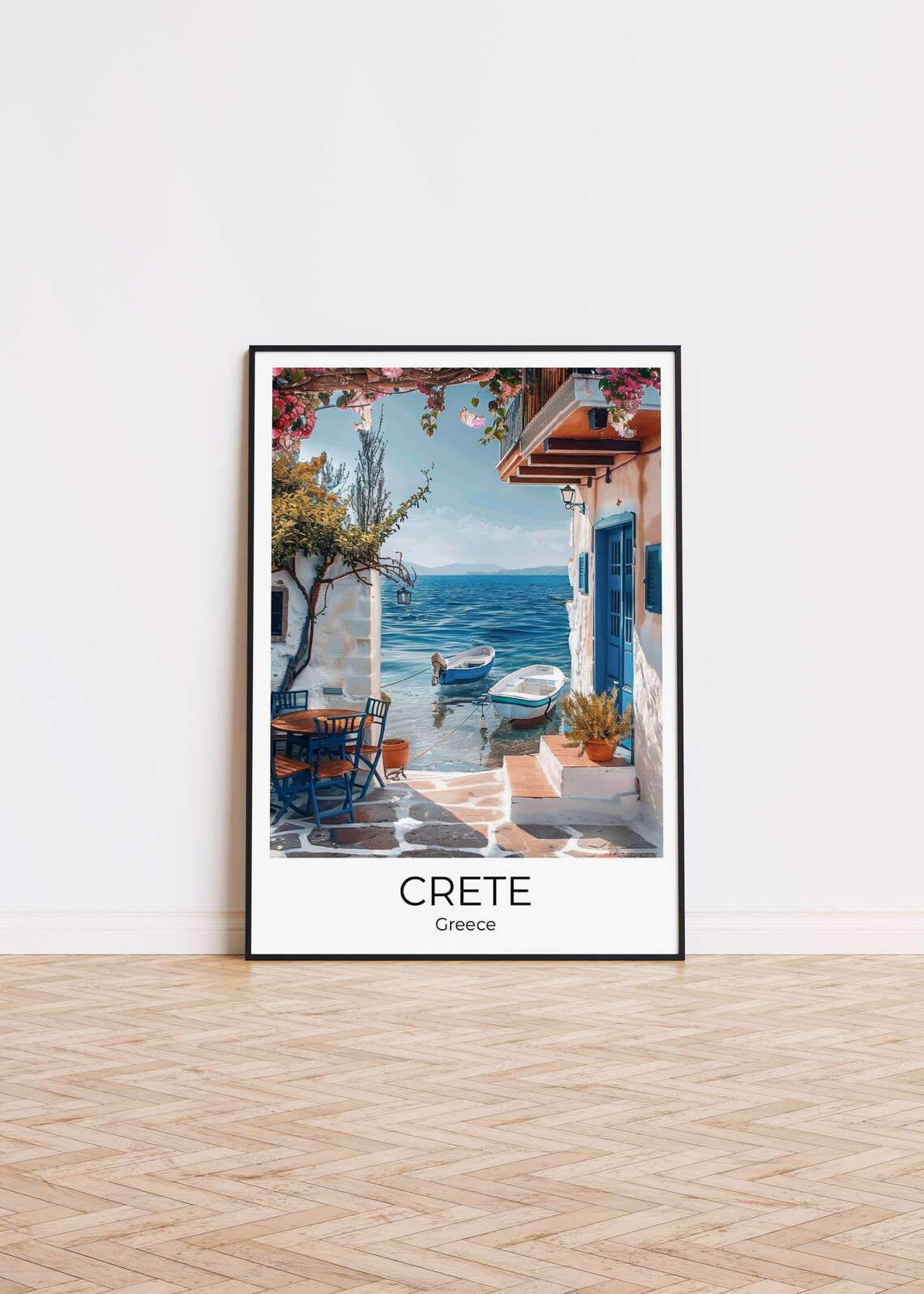 Crete Greece Seaside Village Cafe Boats Old Town Travel Poster - Image 3