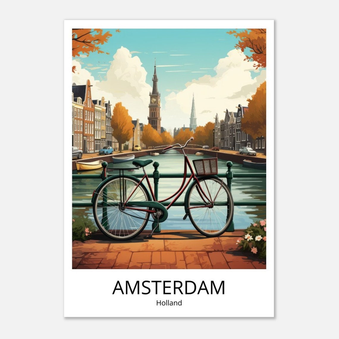 Amsterdam Travel Poster Amsterdam City Print Holland Travel Poster Amsterdam Gift Amsterdam Souvenir Amsterdam Wall Decoration Travel Print - Image 4