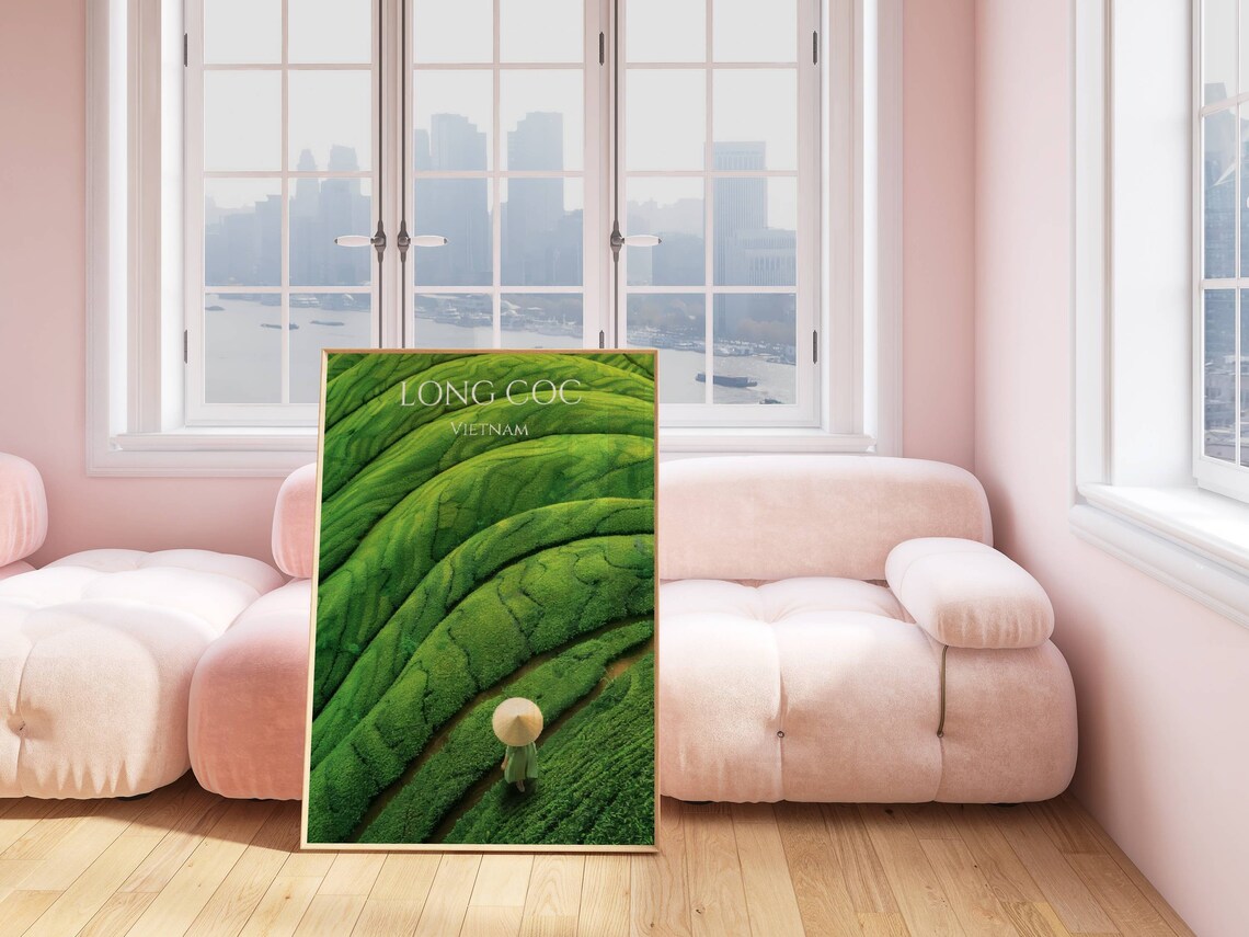Long Coc Vietnam Terraced Tea Hills Aerial Green Waves Travel Poster - Image 2